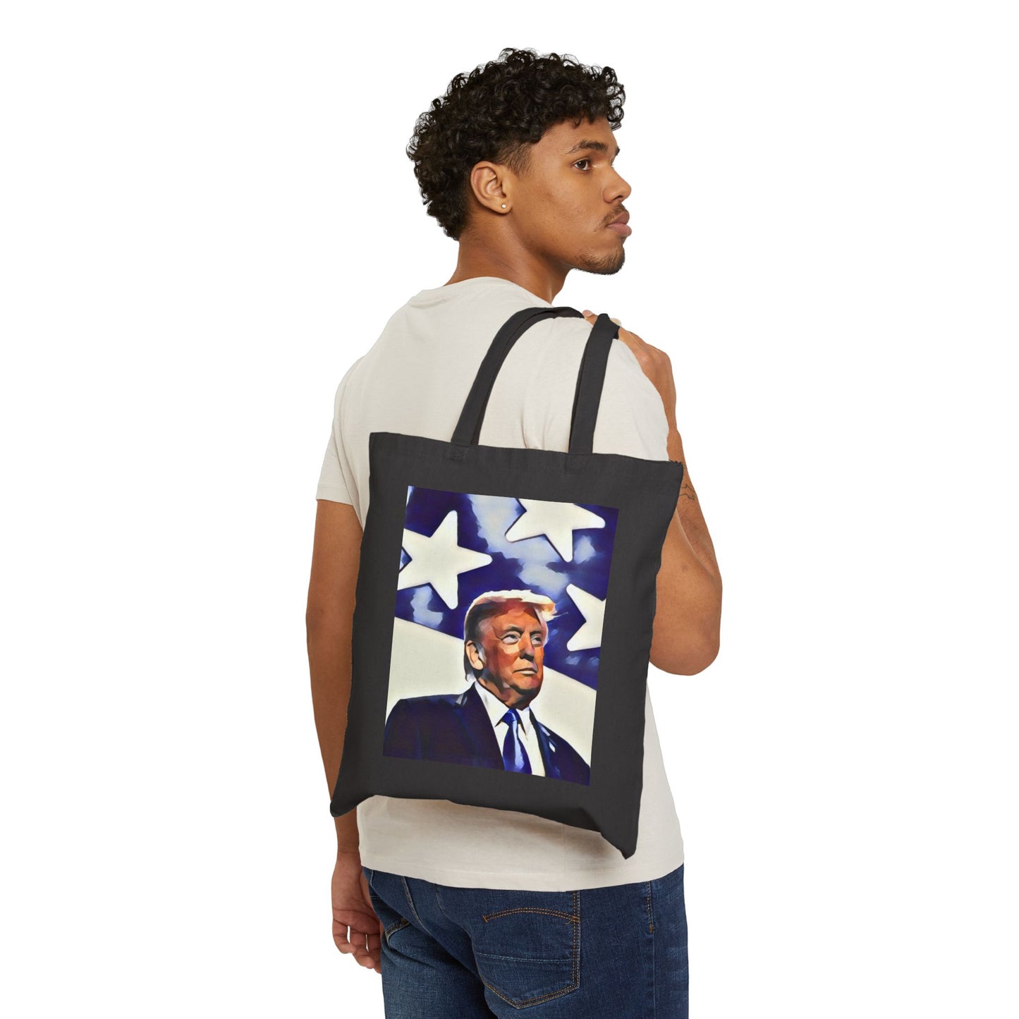 Canvas Tote Bag - Donald Trump American Flag Design