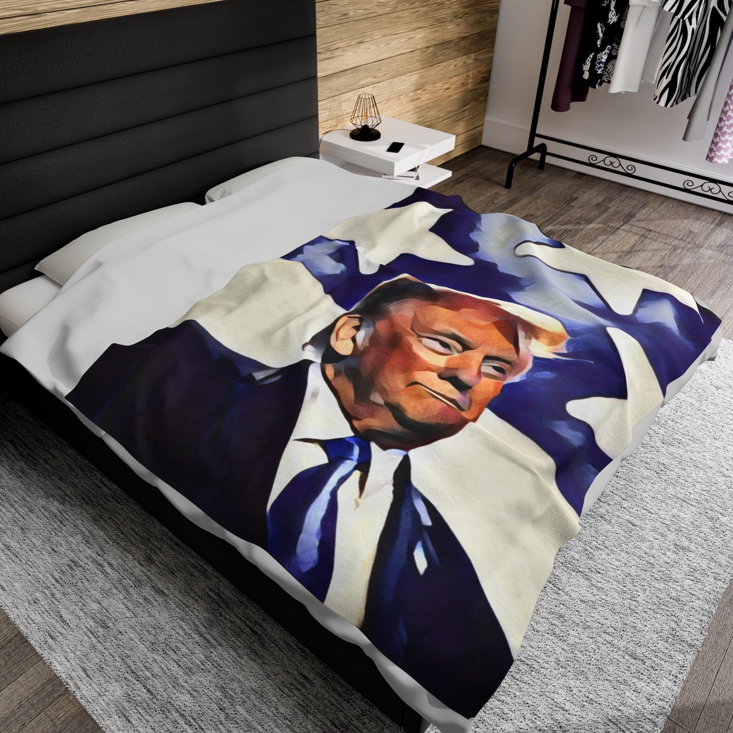 Blanket - Trump with American Flag Velveteen Plush Blanket