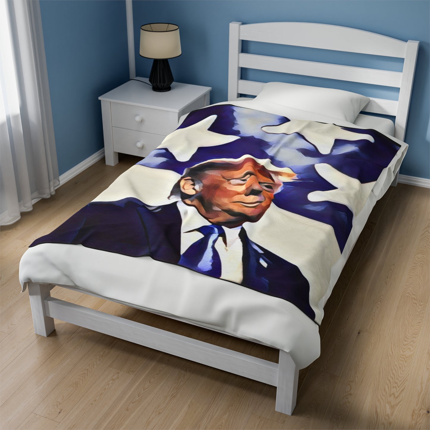 Blanket - Trump with American Flag Velveteen Plush Blanket