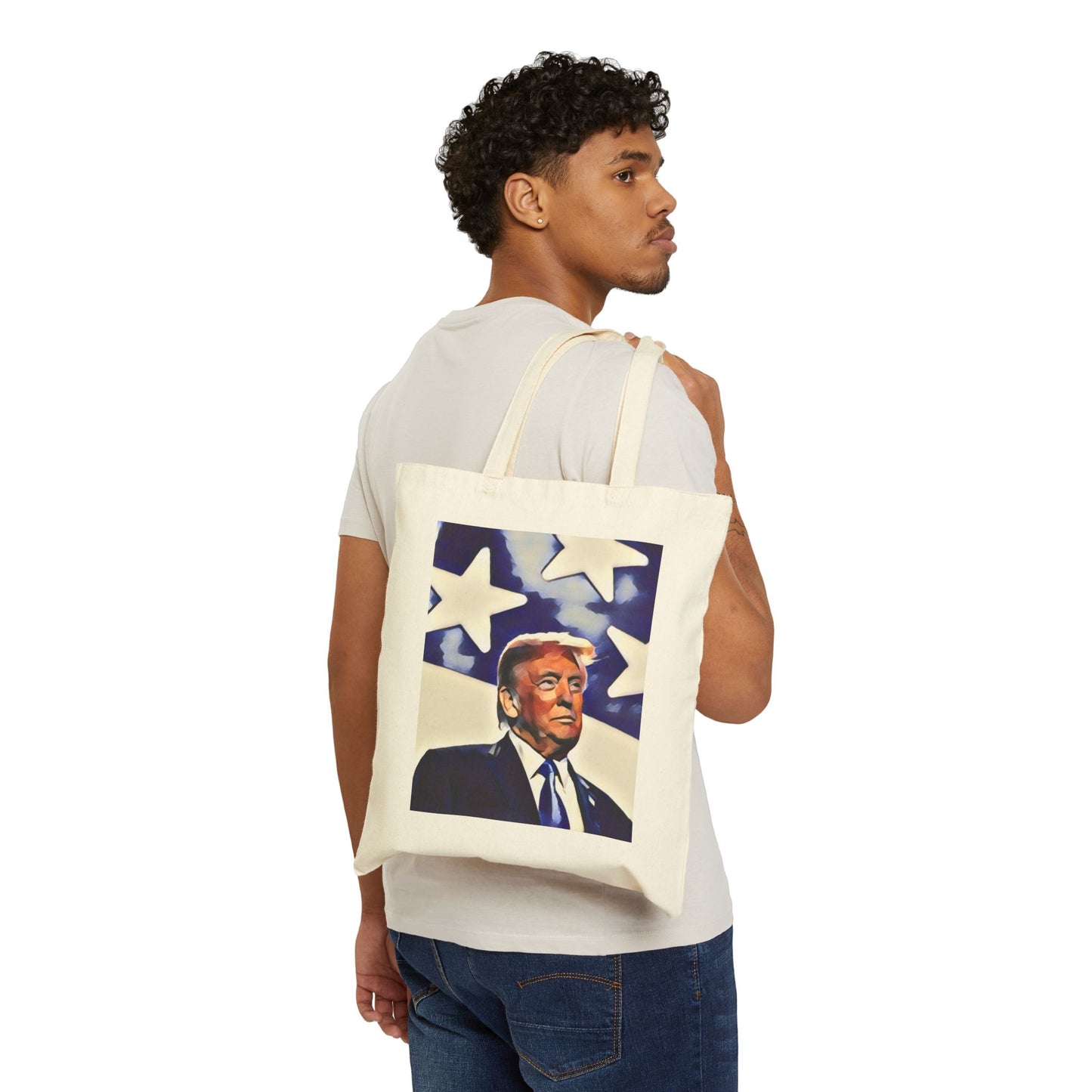 Canvas Tote Bag - Donald Trump American Flag Design